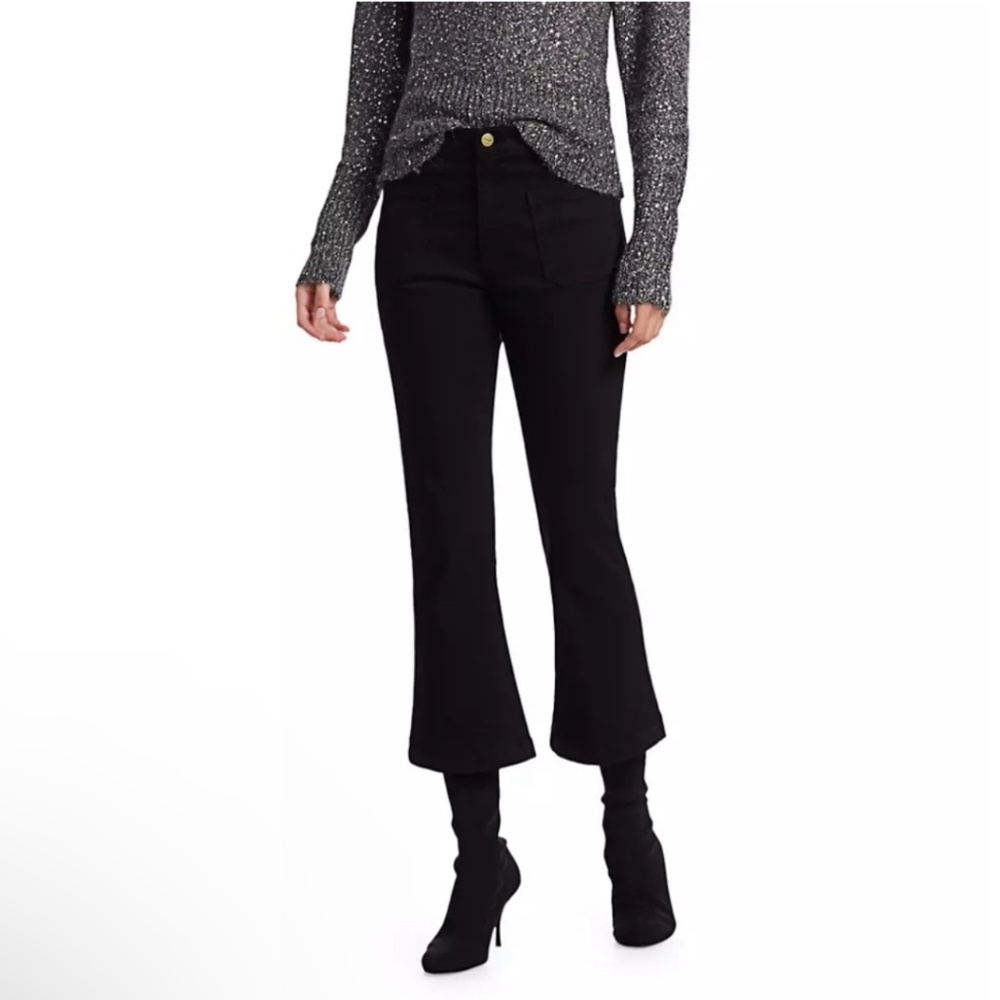 Frame Le Bardot Crop Flare Jeans High Waisted Black in Kerry Wash Size 26
